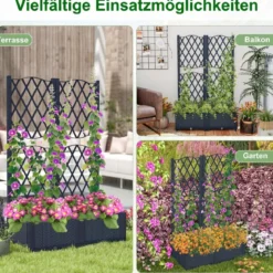 Blumenkasten mit Rankgitter Pflanzkasten für Kletterpflanzen Hochbeet mit Spalier 80 x 40 x 122 cm Grau