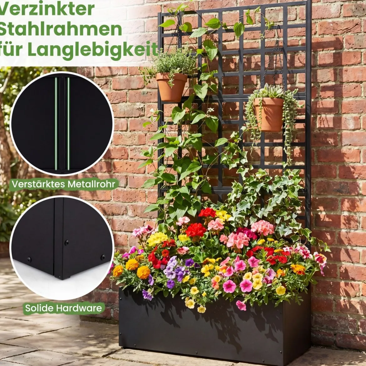 Blumenkasten mit Rankgitter Pflanzkübel mit Sichtschutz 180cm Pflanzkasten mit Spalier