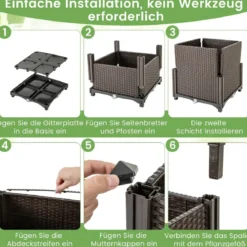 Blumenkasten mit Rankgitter Pflanzkasten für Kletterpflanzen 40 x 40 x140 cm Grau/Kaffee