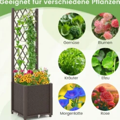 Blumenkasten mit Rankgitter Pflanzkasten für Kletterpflanzen 40 x 40 x140 cm Grau/Kaffee