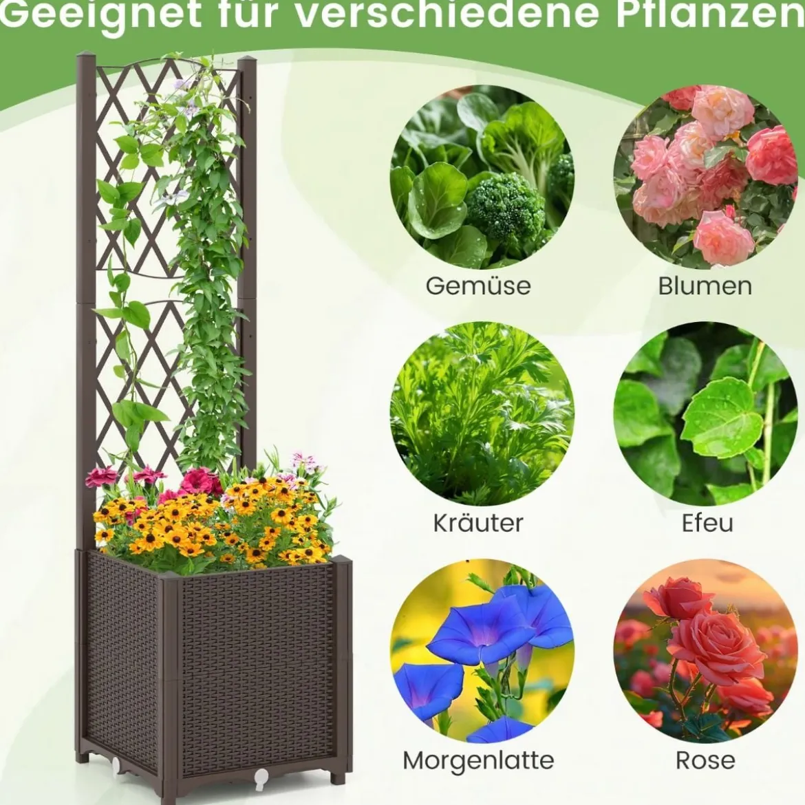 Blumenkasten mit Rankgitter Pflanzkasten für Kletterpflanzen 40 x 40 x140 cm Grau/Kaffee