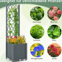 Blumenkasten mit Rankgitter Pflanzkasten für Kletterpflanzen 40 x 40 x140 cm Grau/Kaffee