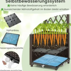Blumenkasten mit Rankgitter Pflanzkasten für Kletterpflanzen 40 x 40 x140 cm Grau/Kaffee