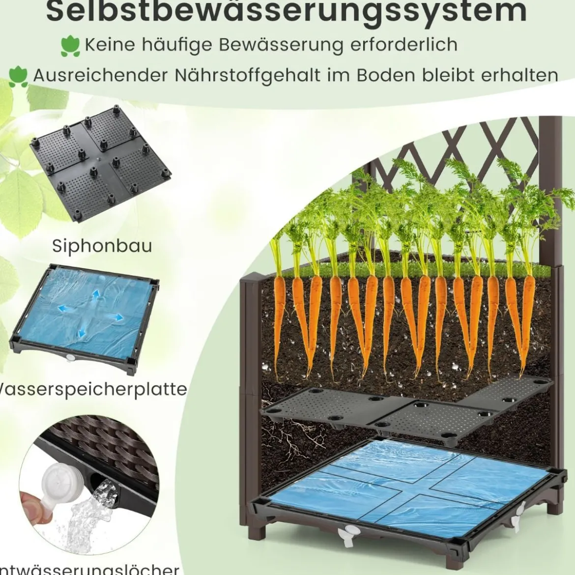 Blumenkasten mit Rankgitter Pflanzkasten für Kletterpflanzen 40 x 40 x140 cm Grau/Kaffee