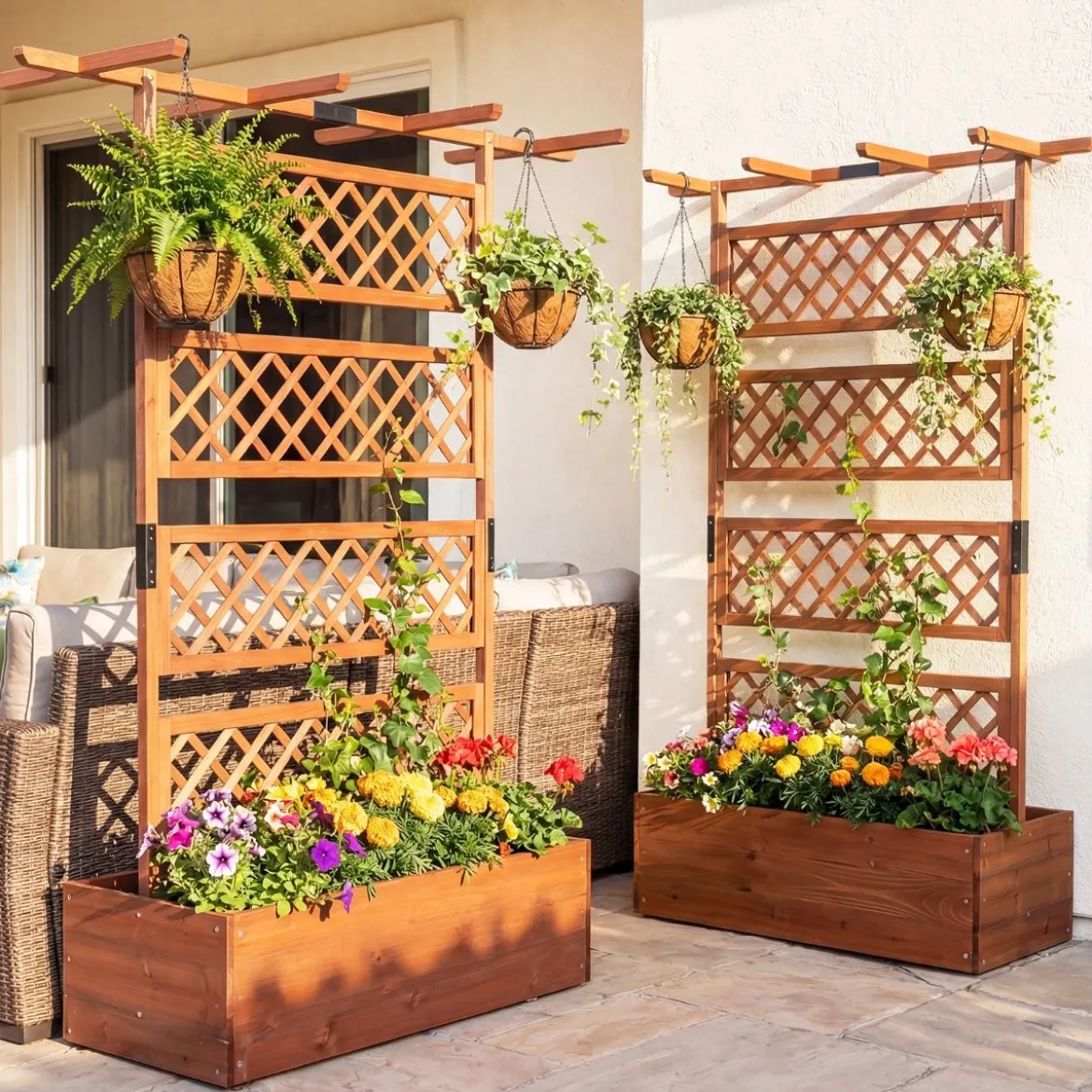 Blumenkasten mit Rankgitter & Dach Pflanzkübel mit Sichtschutz Tannenholz Pflanzkasten Hochbeet