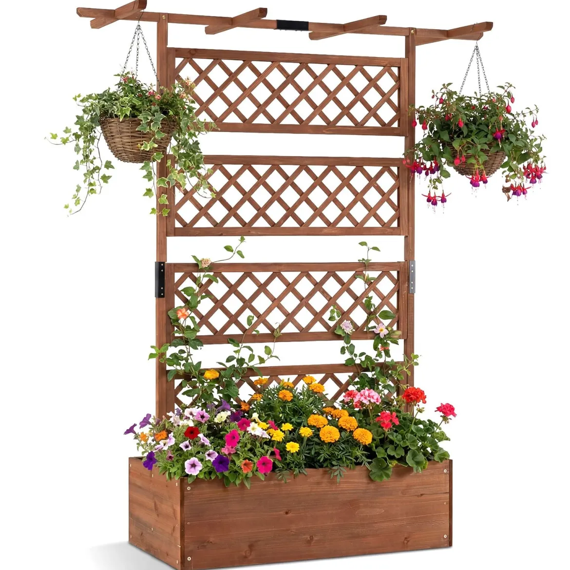 Blumenkasten mit Rankgitter & Dach Pflanzkübel mit Sichtschutz Tannenholz Pflanzkasten Hochbeet
