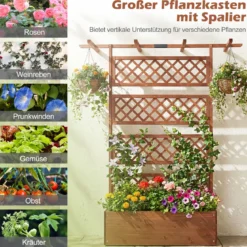 Blumenkasten mit Rankgitter & Dach Pflanzkübel mit Sichtschutz Tannenholz Pflanzkasten Hochbeet
