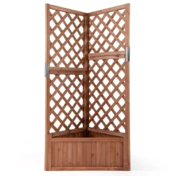 Blumenkasten mit rankgitter Eck-Pflanzkasten mit Abflusslöchern erhöhter Holzkasten für Kletterpflanzen Braun