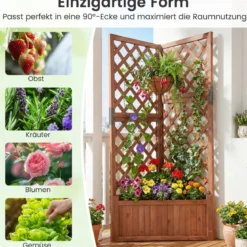 Blumenkasten mit rankgitter Eck-Pflanzkasten mit Abflusslöchern erhöhter Holzkasten für Kletterpflanzen Braun
