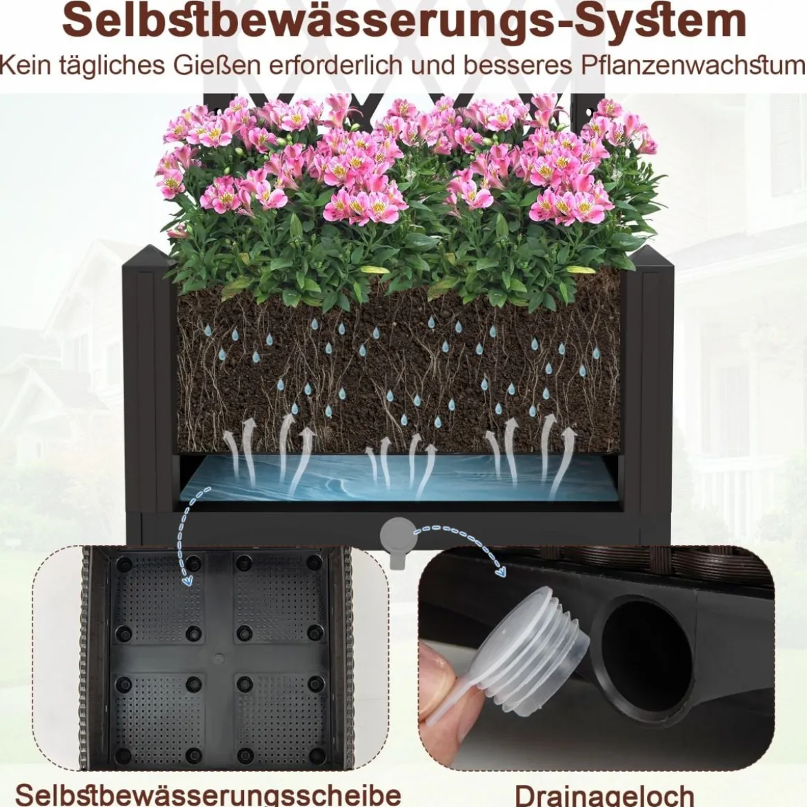 Blumenkasten mit Rankgitter Pflanzkasten für Kletterpflanzen Hochbeet mit Spalier 40 x 40 x 122 cm Braun