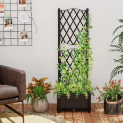Blumenkasten mit Rankgitter Pflanzkasten für Kletterpflanzen Hochbeet mit Spalier 40 x 40 x 122 cm Braun
