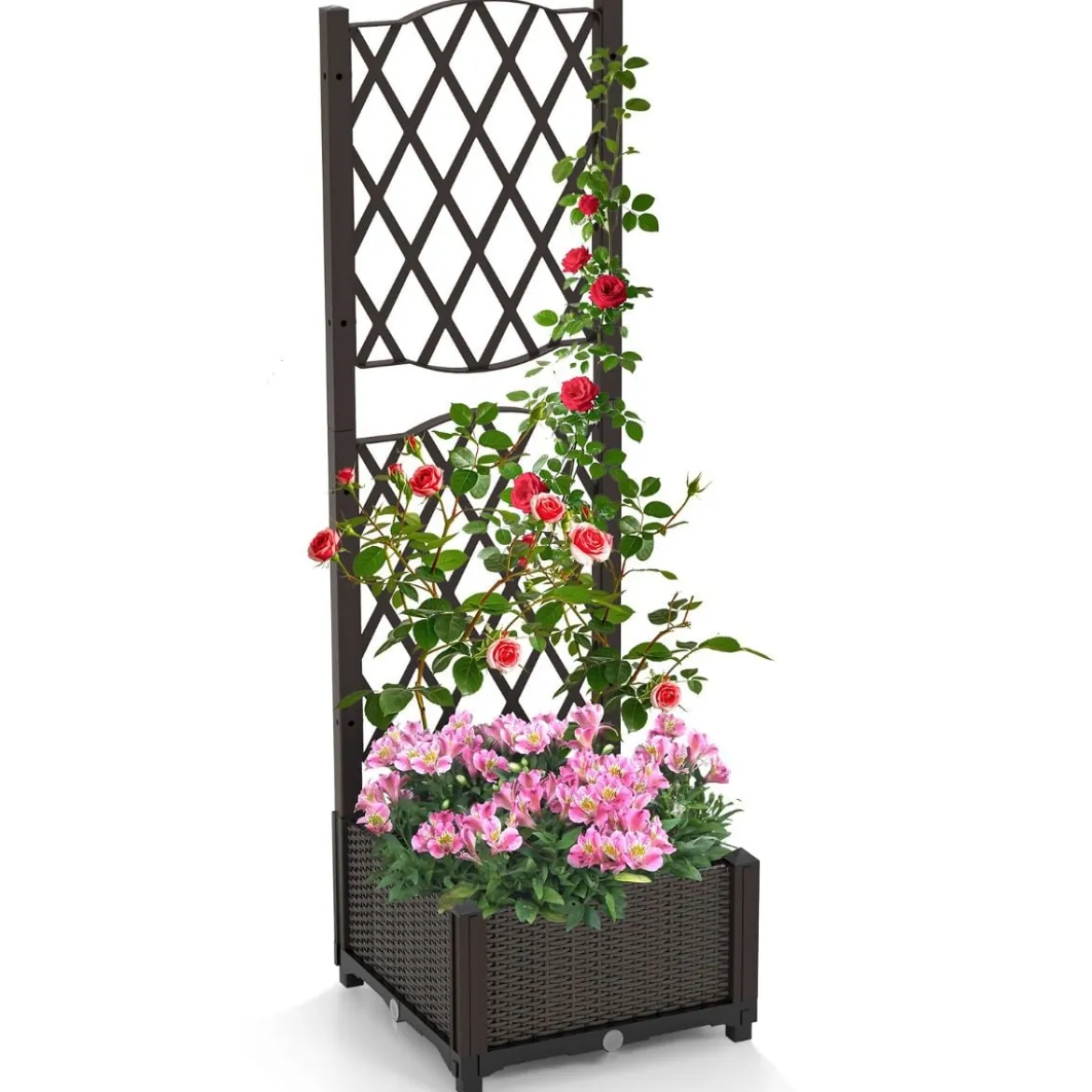 Blumenkasten mit Rankgitter Pflanzkasten für Kletterpflanzen Hochbeet mit Spalier 40 x 40 x 122 cm Braun