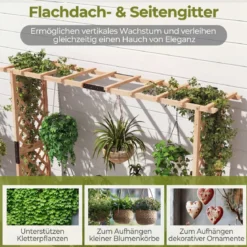 Blumenkasten mit Rankgitter & Hängendem Dach Pflanzkasten Hochbeet Pflanzkübel Natur