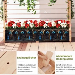 Blumenkasten mit Rankgitter & Hängendem Dach Pflanzkasten Hochbeet Pflanzkübel Natur