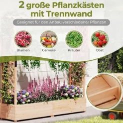 Blumenkasten mit Rankgitter & Hängendem Dach Pflanzkasten Hochbeet Pflanzkübel Natur