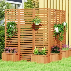 Blumenkasten mit Sichtschutz & Klappbarem Spalier Hochbeet 2 Pflanzkästen mit Ablauflöchern