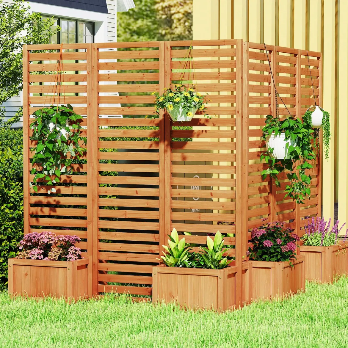 Blumenkasten mit Sichtschutz & Klappbarem Spalier Hochbeet 2 Pflanzkästen mit Ablauflöchern