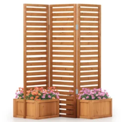 Blumenkasten mit Sichtschutz & Klappbarem Spalier Hochbeet 2 Pflanzkästen mit Ablauflöchern