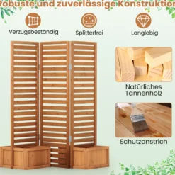 Blumenkasten mit Sichtschutz & Klappbarem Spalier Hochbeet 2 Pflanzkästen mit Ablauflöchern