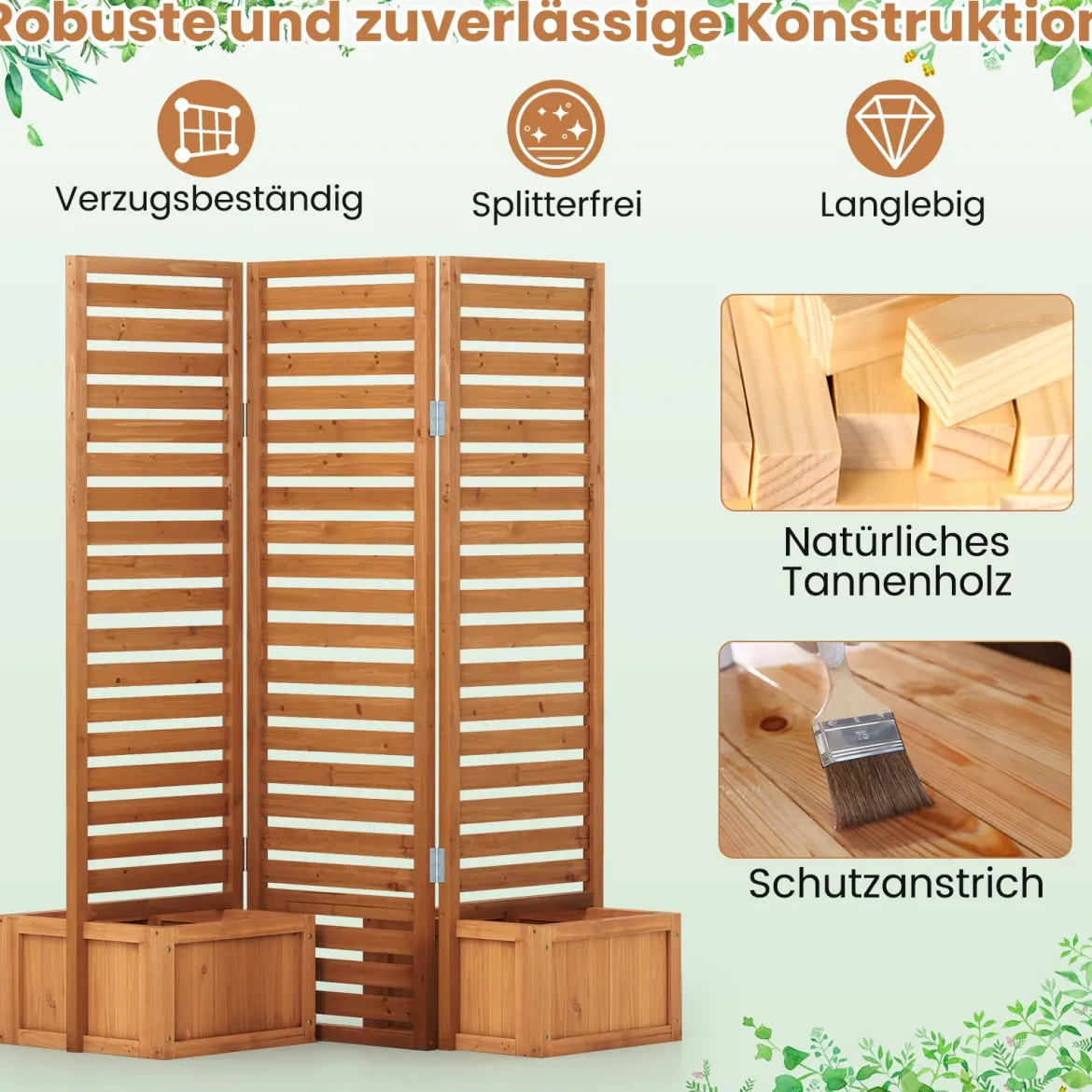 Blumenkasten mit Sichtschutz & Klappbarem Spalier Hochbeet 2 Pflanzkästen mit Ablauflöchern