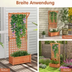 Blumenkasten mit Spalier & Dach & Rankgitter & Drainagelöchern Pflanzkasten 75 x 33 x 181 cm