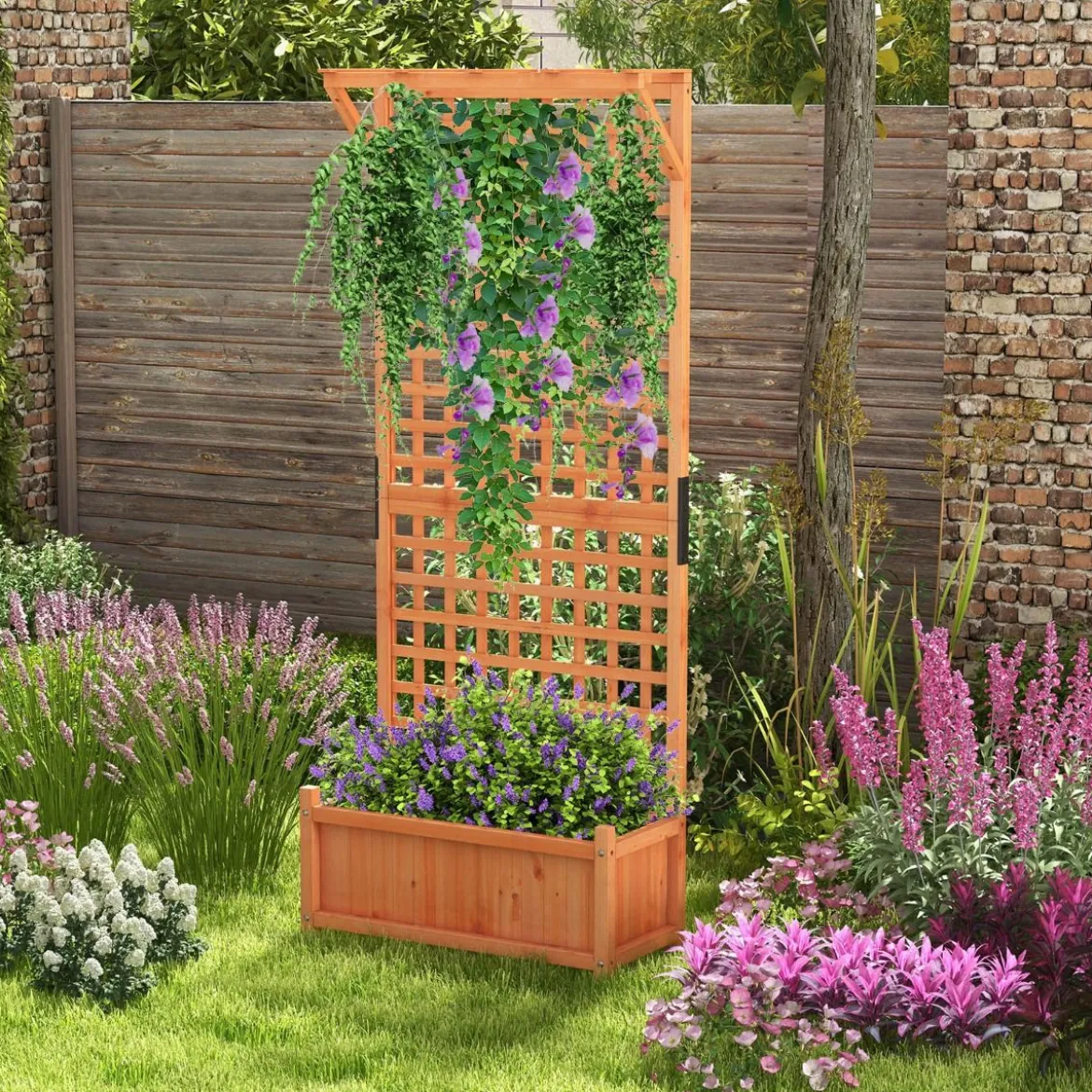 Blumenkasten mit Spalier & Dach & Rankgitter & Drainagelöchern Pflanzkasten 75 x 33 x 181 cm