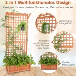 Blumenkasten mit Spalier & Dach & Rankgitter & Drainagelöchern Pflanzkasten 75 x 33 x 181 cm