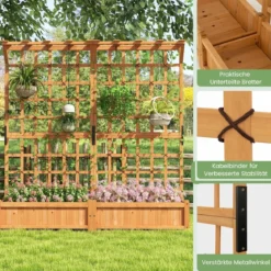 Blumenkasten mit Spalier & Dach Tannenholz Pflanzkasten mit Rankgitter Gartenspalier Orange