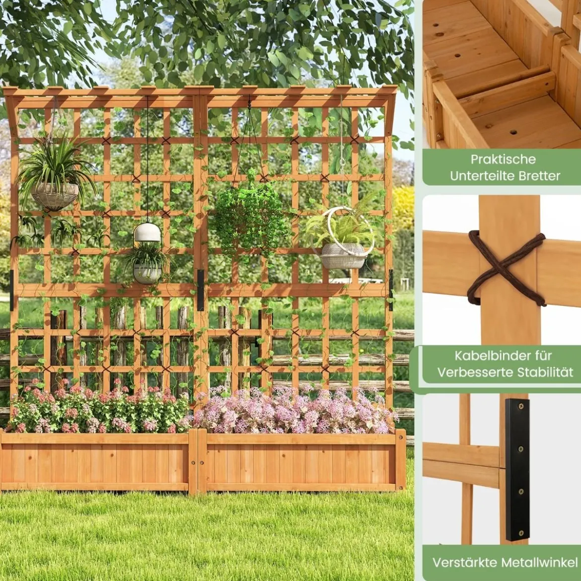 Blumenkasten mit Spalier & Dach Tannenholz Pflanzkasten mit Rankgitter Gartenspalier Orange
