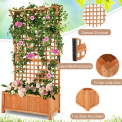 Blumenkasten mit Spalier & Dach & Rankgitter & Drainagelöchern Pflanzkasten Gartenspalier