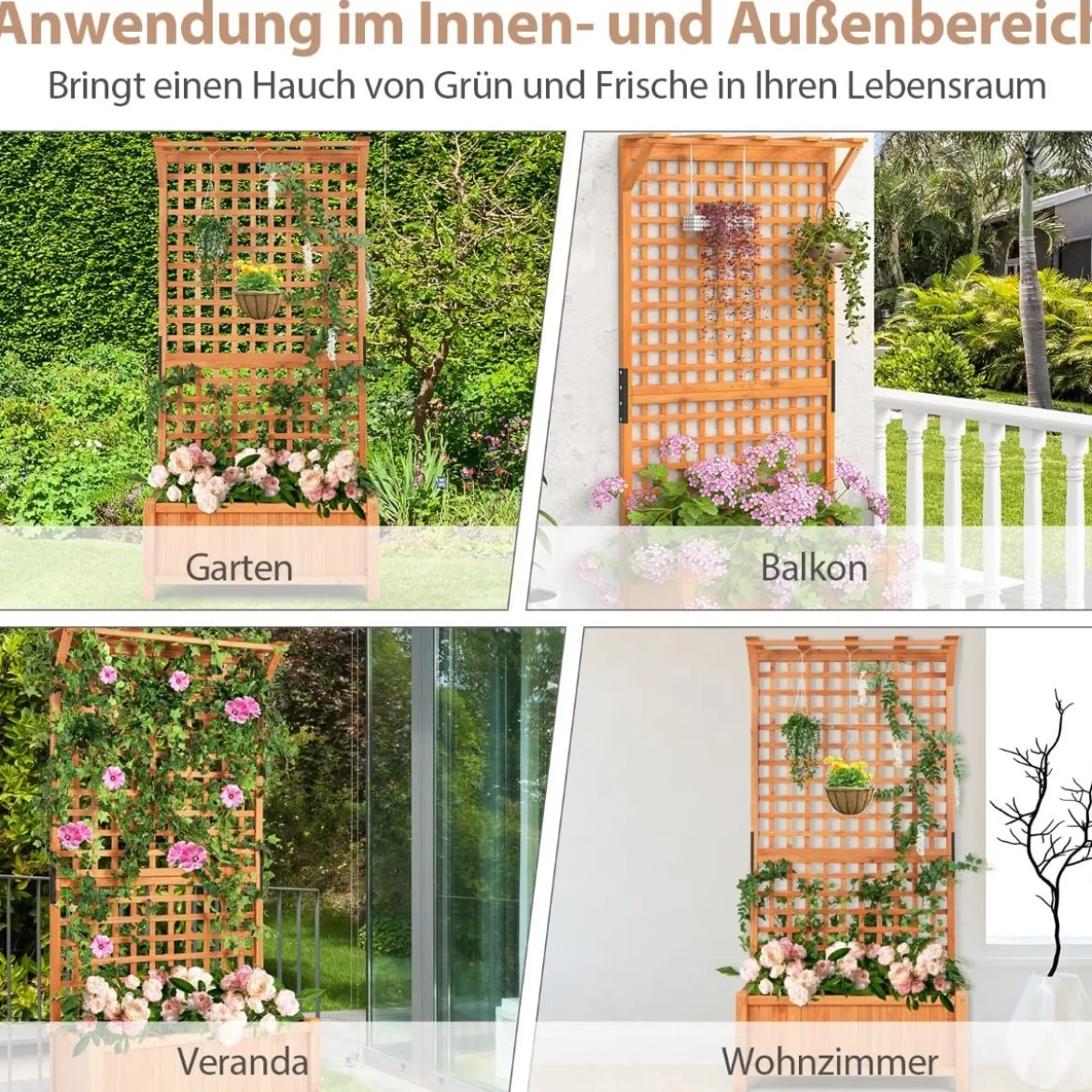 Blumenkasten mit Spalier & Dach & Rankgitter & Drainagelöchern Pflanzkasten Gartenspalier