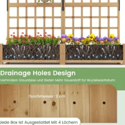 Blumenkasten mit Spalier & Dach Tannenholz Pflanzkasten mit Rankgitter Gartenspalier Natur
