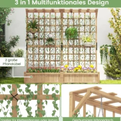 Blumenkasten mit Spalier & Dach Tannenholz Pflanzkasten mit Rankgitter Gartenspalier Natur