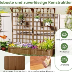 Blumenkasten mit Spalier & Dach Tannenholz Pflanzkasten mit Rankgitter Gartenspalier Braun