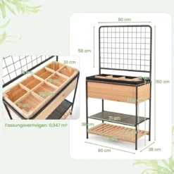 Blumenkasten mit Spalier & 2 Stufigen Regalen & Abnehmbarer Trennwand 80 x 38 x 150 cm