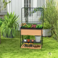 Blumenkasten mit Spalier & 2 Stufigen Regalen & Abnehmbarer Trennwand 80 x 38 x 150 cm