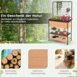 Blumenkasten mit Spalier & 2 Stufigen Regalen & Abnehmbarer Trennwand 80 x 38 x 150 cm