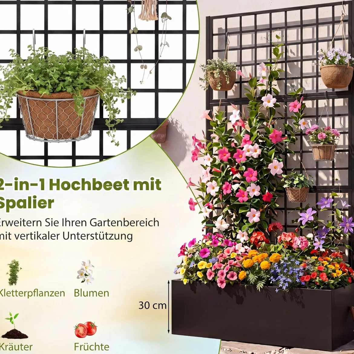 Blumenkasten Pflanzkasten mit Rankgitter Pflanzkübel aus Verzinktem Stahl 90 x 40 x 180,5 cm