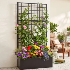 Blumenkasten Pflanzkasten mit Rankgitter Pflanzkübel aus Verzinktem Stahl 90 x 40 x 180,5 cm