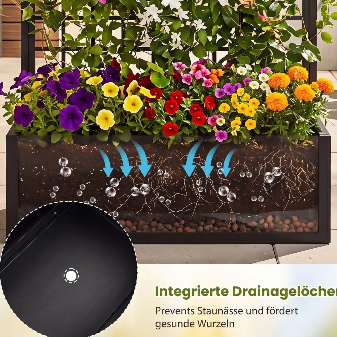 Blumenkasten Pflanzkasten mit Rankgitter Pflanzkübel aus Verzinktem Stahl 90 x 40 x 180,5 cm