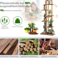 Blumenregal 6-Stöckiger Holz-Pflanzenständer 50 x 21 x 124 cm Braun