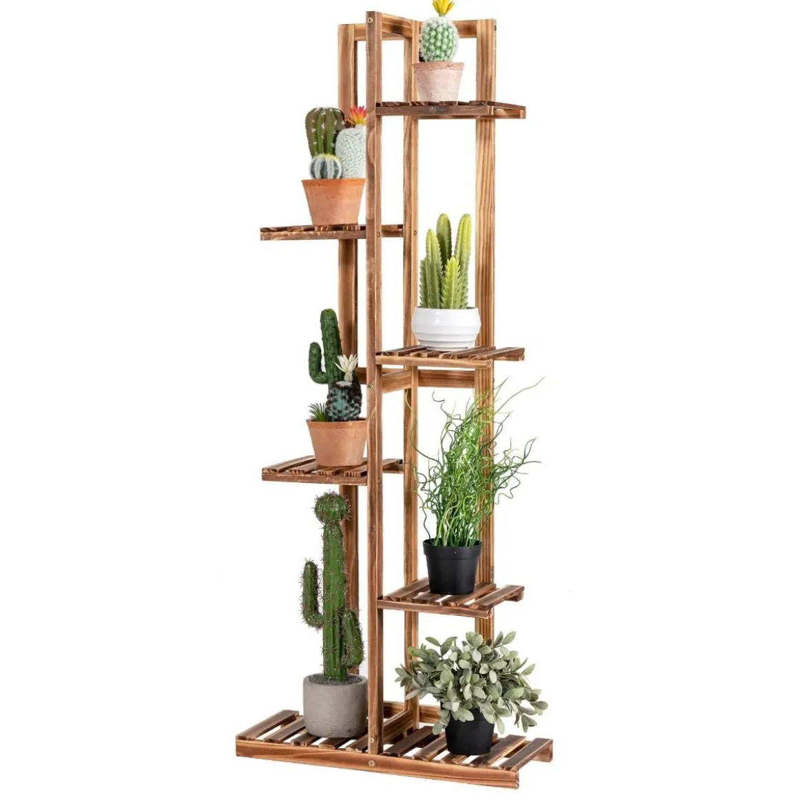 Blumenregal 6-Stöckiger Holz-Pflanzenständer 50 x 21 x 124 cm Braun