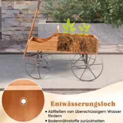 Blumenständer Holzwagen Pflanzwagen Blumenwagen mit Rädern aus Metall 62 x 34 x 60 cm Grau/Rot/Braun/Grün/Blau