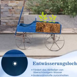 Blumenständer Holzwagen Pflanzwagen Blumenwagen mit Rädern aus Metall 62 x 34 x 60 cm Grau/Rot/Braun/Grün/Blau