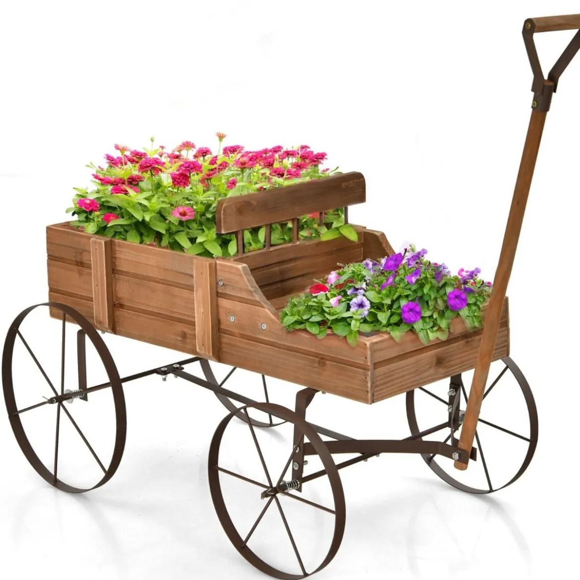 Blumenständer Holzwagen Pflanzwagen Blumenwagen mit Rädern aus Metall 62 x 34 x 60 cm Grau/Rot/Braun/Grün/Blau