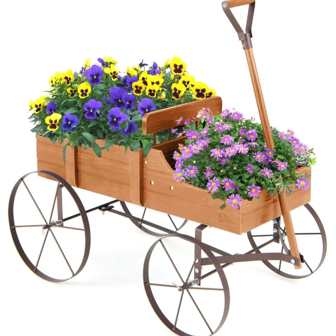 Blumenständer Holzwagen Pflanzwagen Blumenwagen mit Rädern aus Metall 62 x 34 x 60 cm Grau/Rot/Braun/Grün/Blau