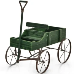 Blumenständer Holzwagen Pflanzwagen Blumenwagen mit Rädern aus Metall 62 x 34 x 60 cm Grau/Rot/Braun/Grün/Blau