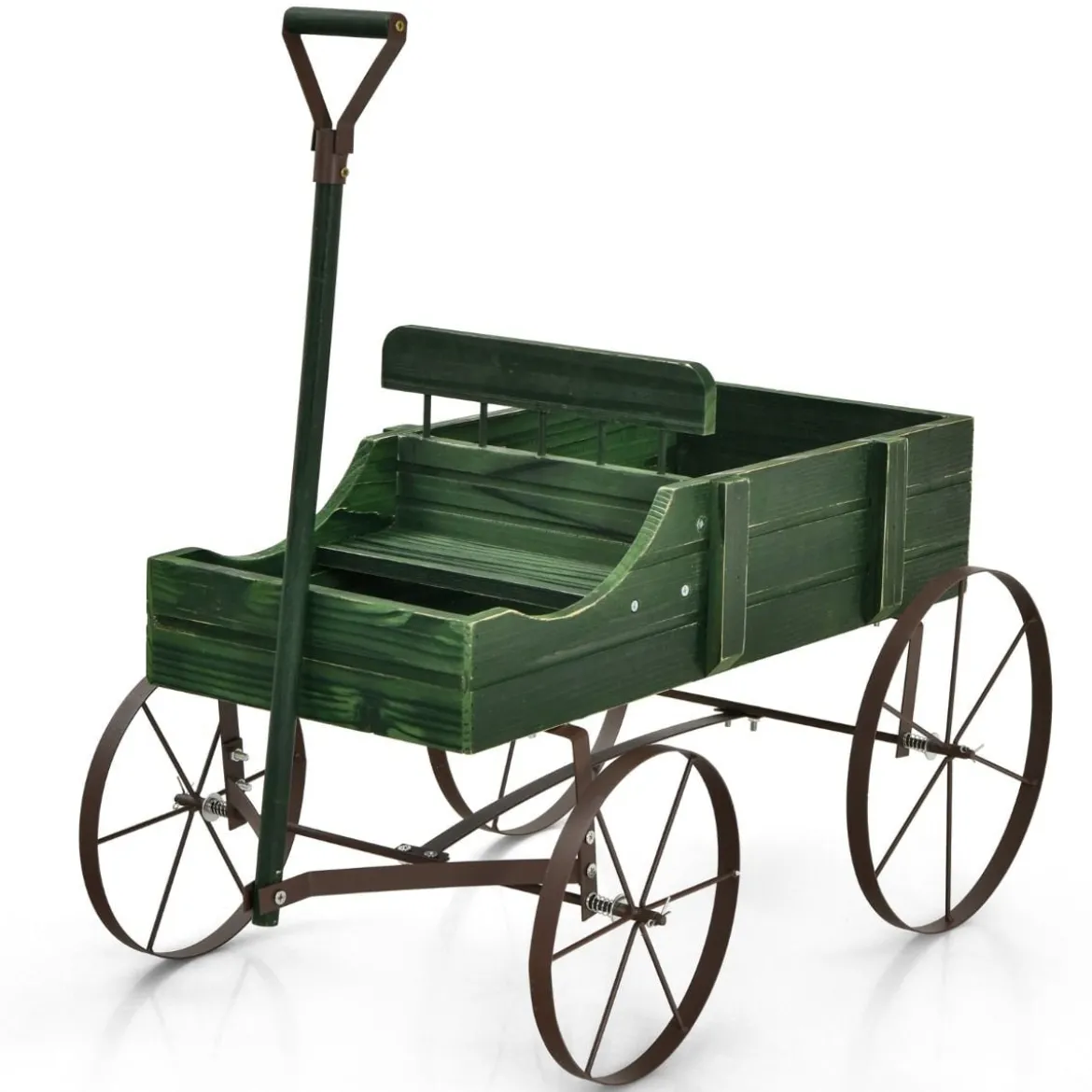 Blumenständer Holzwagen Pflanzwagen Blumenwagen mit Rädern aus Metall 62 x 34 x 60 cm Grau/Rot/Braun/Grün/Blau