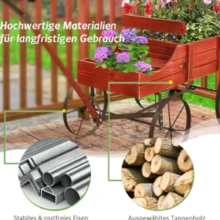 Blumenständer Holzwagen Pflanzwagen Blumenwagen mit Rädern aus Metall 62 x 34 x 60 cm Grau/Rot/Braun/Grün/Blau