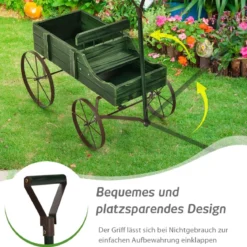 Blumenständer Holzwagen Pflanzwagen Blumenwagen mit Rädern aus Metall 62 x 34 x 60 cm Grau/Rot/Braun/Grün/Blau